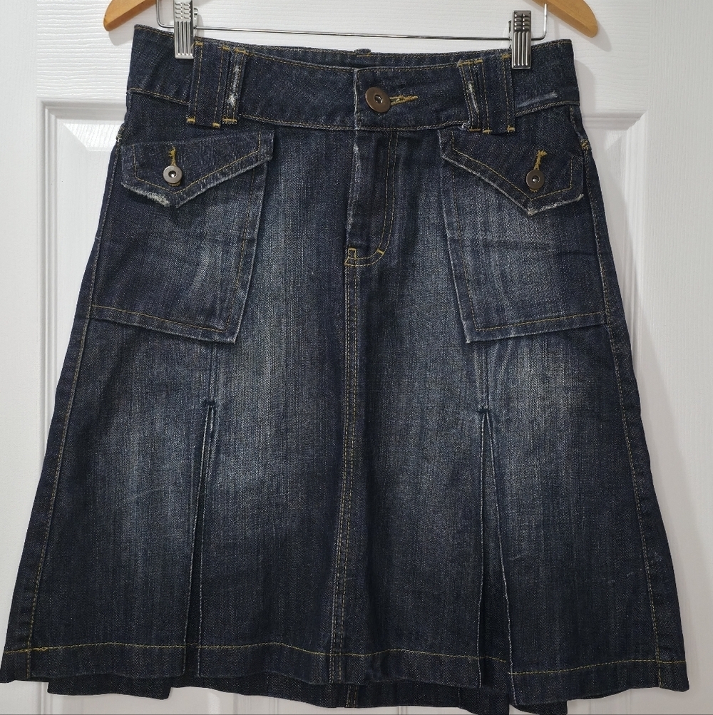 Tristan & Iseut Cargo Denim Skirt Low Rise Dark Blue Y2K Skirt US4 - Picture 2 of 11